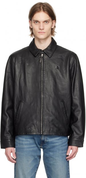Черная кожаная куртка с вышивкой Polo Ralph Lauren
