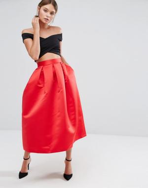 Пышная атласная юбка миди для выпускного Closet London. Цвет: красный