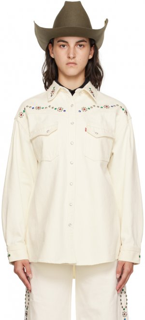 Белая джинсовая рубашка с шипами Anna Sui