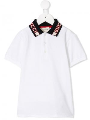Рубашка-поло с логотипом на воротнике Gucci Kids. Цвет: белый