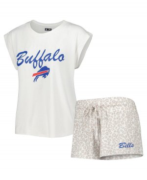 Женский комплект для сна из белой и кремовой трикотажной футболки шорт Buffalo Bills Montana Concepts Sport