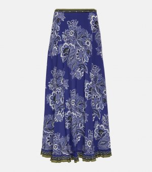Шелковая юбка макси с цветочным принтом , синий Etro