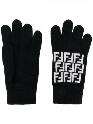 Трикотажные перчатки с логотипом FF Fendi. Цвет: черный