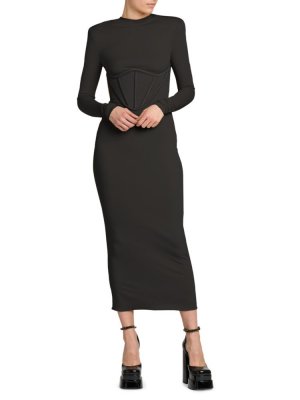 Платье миди из джерси с длинными рукавами , черный Versace