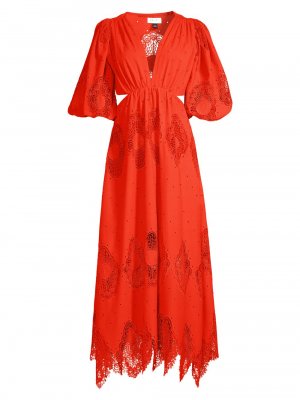 Кружевное миди-платье Kristi с пышными рукавами , красный Delfi