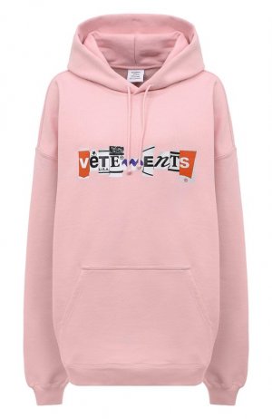 Хлопковое худи VETEMENTS. Цвет: розовый