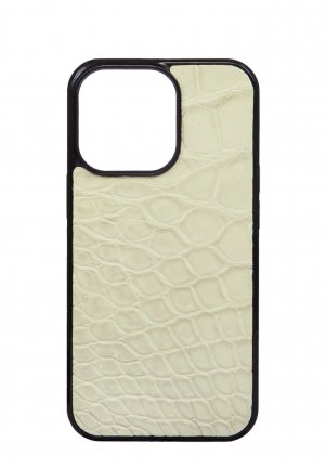 Чехол для iPhone 13 Pro из кожи крокодила BARDINI. Цвет: белый