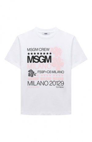 Хлопковая футболка MSGM kids. Цвет: белый