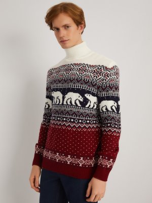 Вязаный свитер из акрила со скандинавским узором zolla. Цвет: бордо
