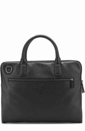 Кожаная сумка для ноутбука с двумя отделениями на молнии Armani Collezioni. Цвет: черный