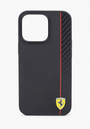 Чехол для iPhone Ferrari 13 Pro PU Smooth/Carbon Vertical with metal logo Hard Black. Цвет: черный