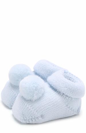 Вязаные носки с помпоном Catya. Цвет: голубой