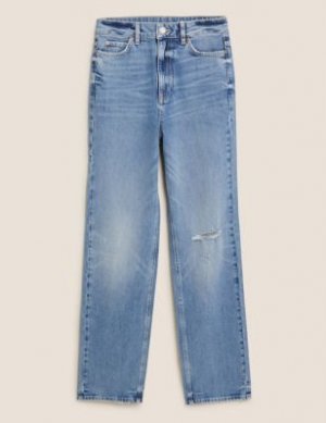 Прямые джинсы с высокой талией, Marks&Spencer Marks & Spencer. Цвет: светлый деним