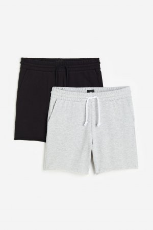 Комплект из двух спортивных шорт, черный/серый меланж H&M