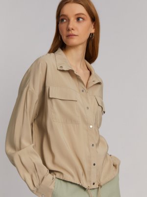 Блузка-рубашка в спортивном стиле на кулиске zolla. Цвет: бежевый