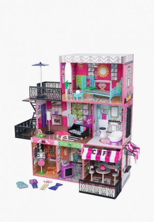 Дом для куклы KidKraft Бруклинский Лофт, с мебелью 25 предметов в наборе, свет, звук, кукол 30 см. Цвет: разноцветный