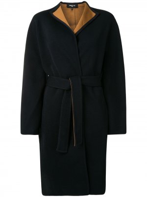 Пальто с контрастной подкладкой и поясом Paule Ka. Цвет: синий