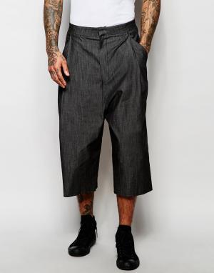Черные джинсовые брюки с широкими штанинами длинной 3/4 ASOS. Цвет: черный