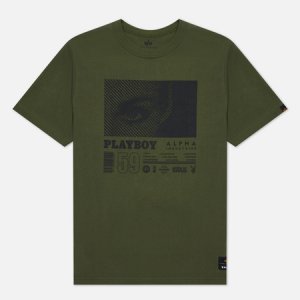 Мужская футболка x Playboy World Tour Alpha Industries. Цвет: оливковый
