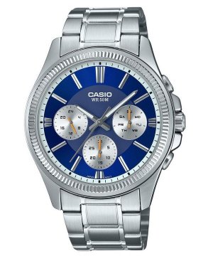 Аналоговые кварцевые мужские часы Enticer из нержавеющей стали с синим циферблатом MTP-1375D-2A1 Casio