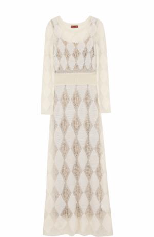 Приталенное вязаное платье-макси с длинным рукавом Missoni. Цвет: молочный