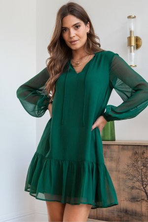 Каскадное шифоновое платье Sian с длинными рукавами , зеленый Pour Moi