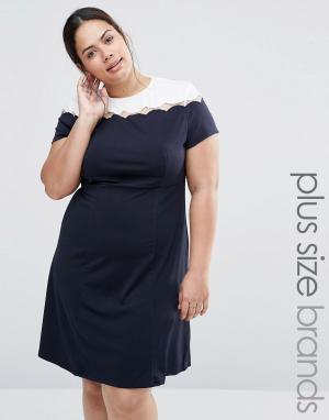 Платье с фигурной отделкой и полупрозрачной вставкой Plus Praslin. Цвет: темно-синий