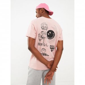 Мужская футболка из чесаного хлопка с круглым вырезом и коротким рукавом принтом Smiley World Pink LC Waikiki