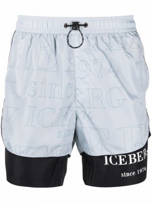 Плавки-шорты с кулиской и логотипом Iceberg. Цвет: серый