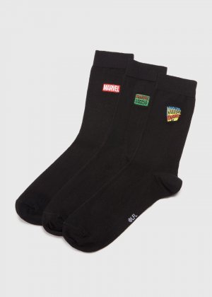 Набор из 3 черных носков с вышивкой Marvel