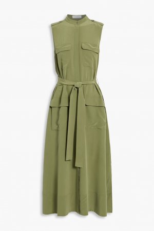 Платье-рубашка миди Illumina из стираного шелка с поясом , цвет Leaf green Equipment