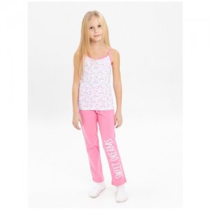 755741997 Пижама: Майка, брюки Flamingo, , размер 152, цвет Белый Liza Volkova. Цвет: белый/розовый