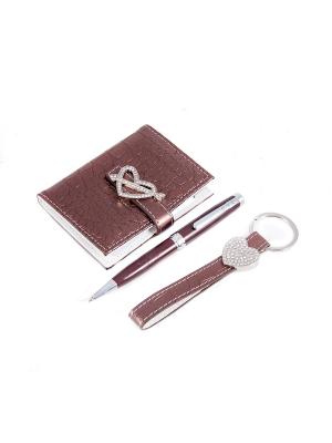 Подарочный набор: ручка, визитница, брелок Русские подарки. Цвет: коричневый