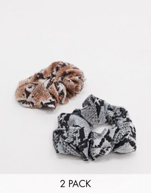 Набор из 2 резинок со змеиным принтом для волос -Мульти South Beach
