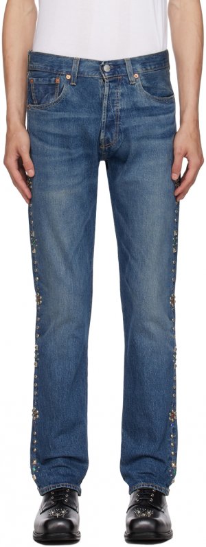 SSENSE Эксклюзивные широкие джинсы цвета индиго с заклепками Anna Sui