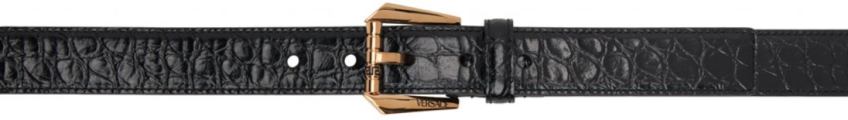 Черный кожаный ремень с эффектом крокодила Черный/золотой Versace