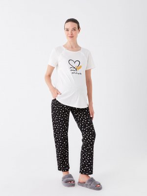 Пижамный комплект для беременных с круглым вырезом и принтом короткими рукавами LCW DREAM, черный Dream