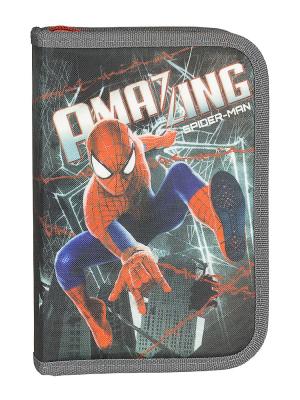 Пенал жесткий тканевый с клапаном, 19 предметов.  Amazing Spider-man 2. Цвет: красный, серо-голубой, синий