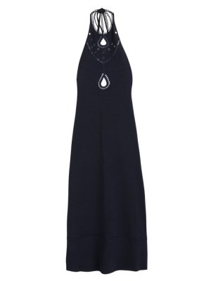Трикотажное платье макси с люверсами и вышивкой , темно-синий Rosie Assoulin