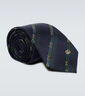 Шелковый галстук horsebit , синий Gucci