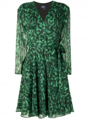 Платье с длинными рукавами и леопардовым принтом Marchesa Notte. Цвет: зеленый