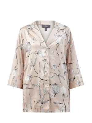 Свободная блуза из шелка в пижамном стиле RE VERA. Цвет: бежевый