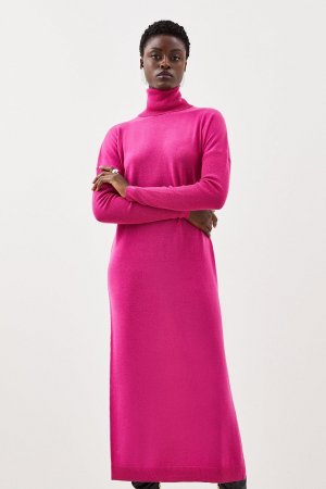 Трикотажное платье мидакси свободного кроя из мериносовой шерсти с высоким воротником , розовый Karen Millen