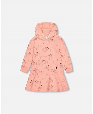 Платье из френч терри с капюшоном для девочек, лососево-розовый принтом оленя - малышей|ребенок Deux par