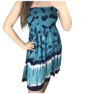 Платье размер 42-44-46 (S-M) / Индия Tie&Dye (Тай-Дай) - неповторимый узор на каждом изделии летнее пляжное Laguna Cotton. Цвет: бирюзовый