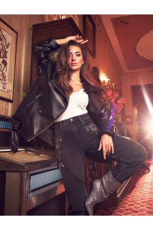 Rachel Araz X — байкерская куртка оверсайз с кожаной отделкой и деталями из шерпы , черный Koton