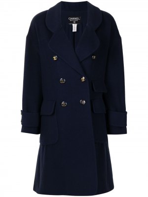 Двубортное пальто Chanel Pre-Owned. Цвет: синий