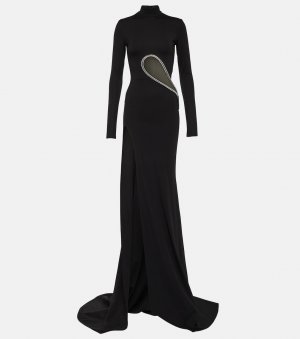 Платье из джерси со вставками и декором , черный David Koma