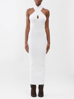 Платье в рубчик с воротником халтер ALAÏA, белый Alaïa