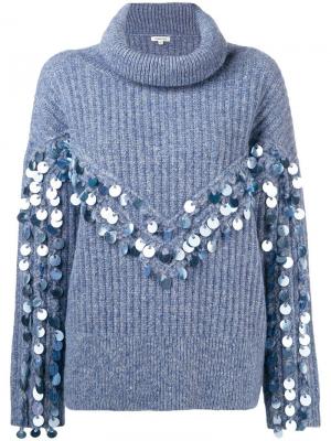 Декорированный трикотажный свитер Manoush. Цвет: синий